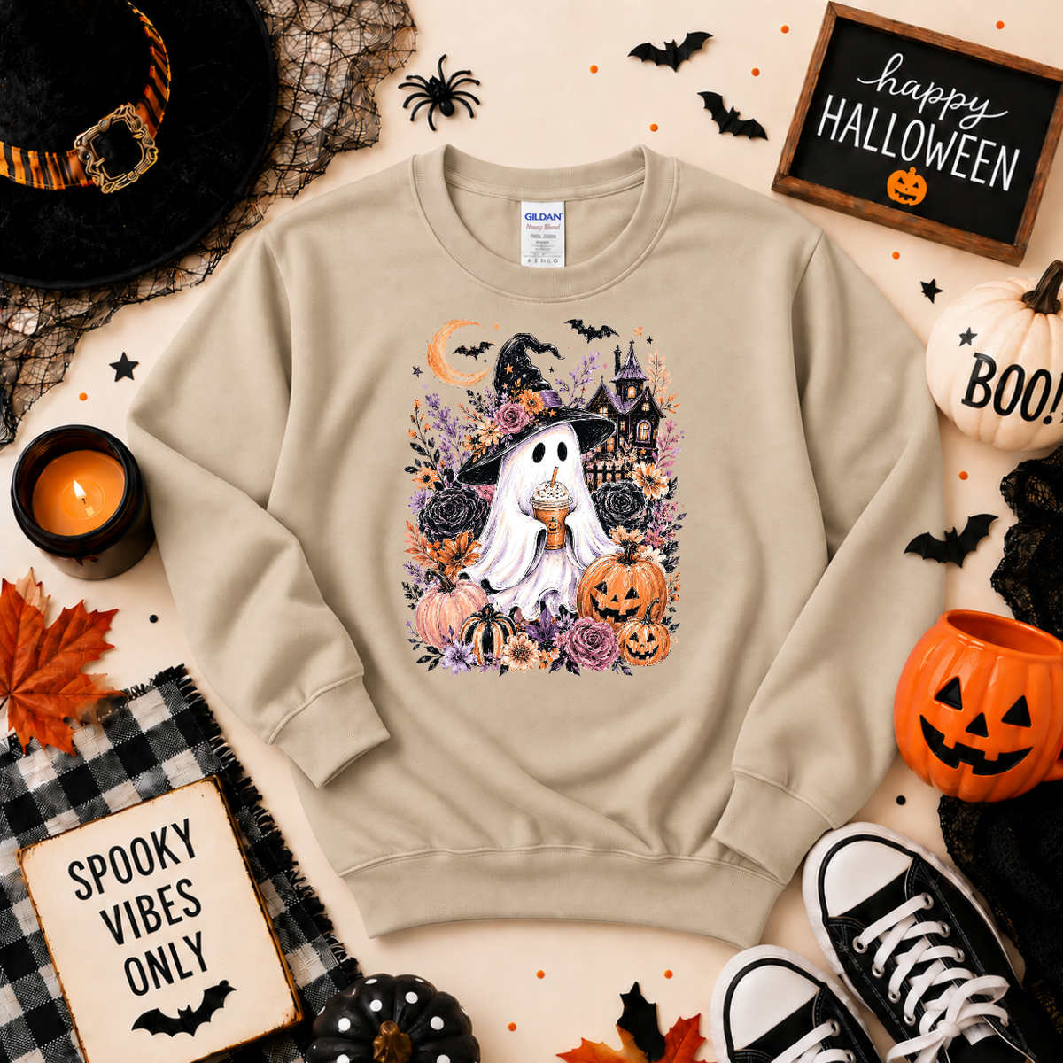 Spooky Ghost Halloween Sweatshirt or T-Shirt | Cute Witch Ghost Shirt