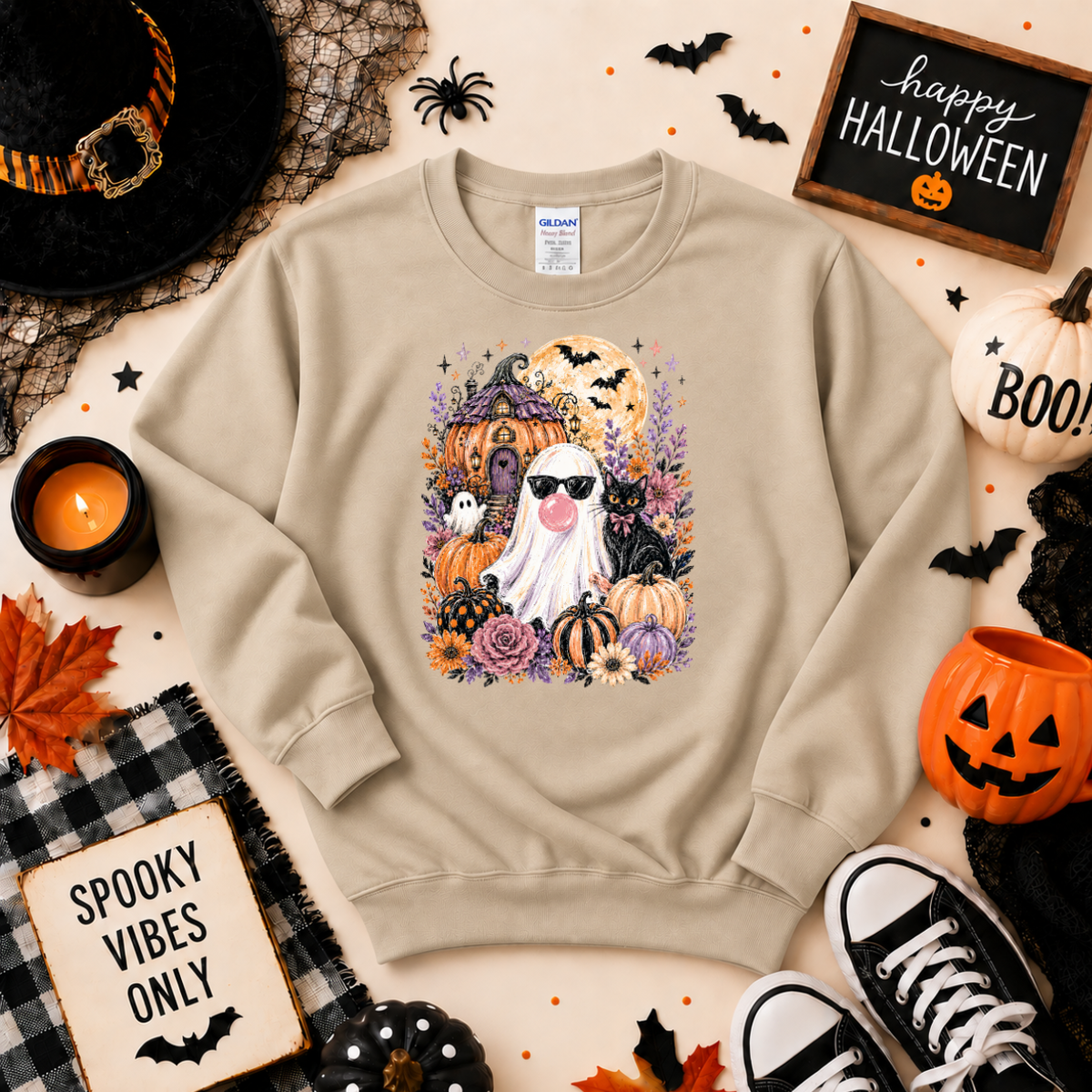 Bubblegum Ghost Halloween Sweatshirt or T-Shirt | Cute Spooky Shirt