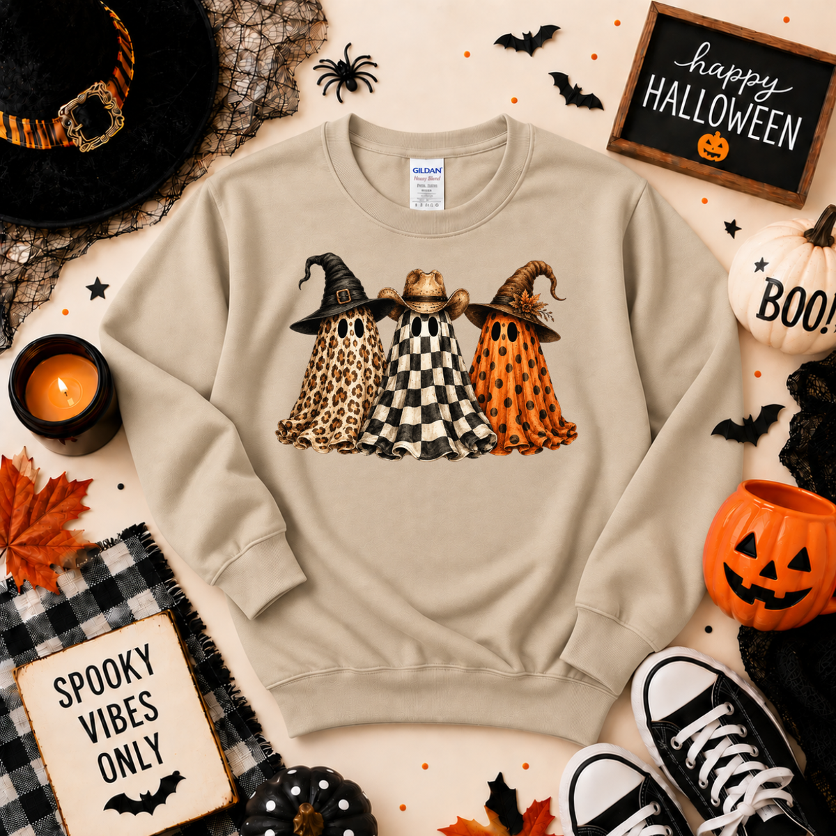 Spooky Ghost Trio Halloween Shirt | Western Ghost T-Shirt or Sweatshirt