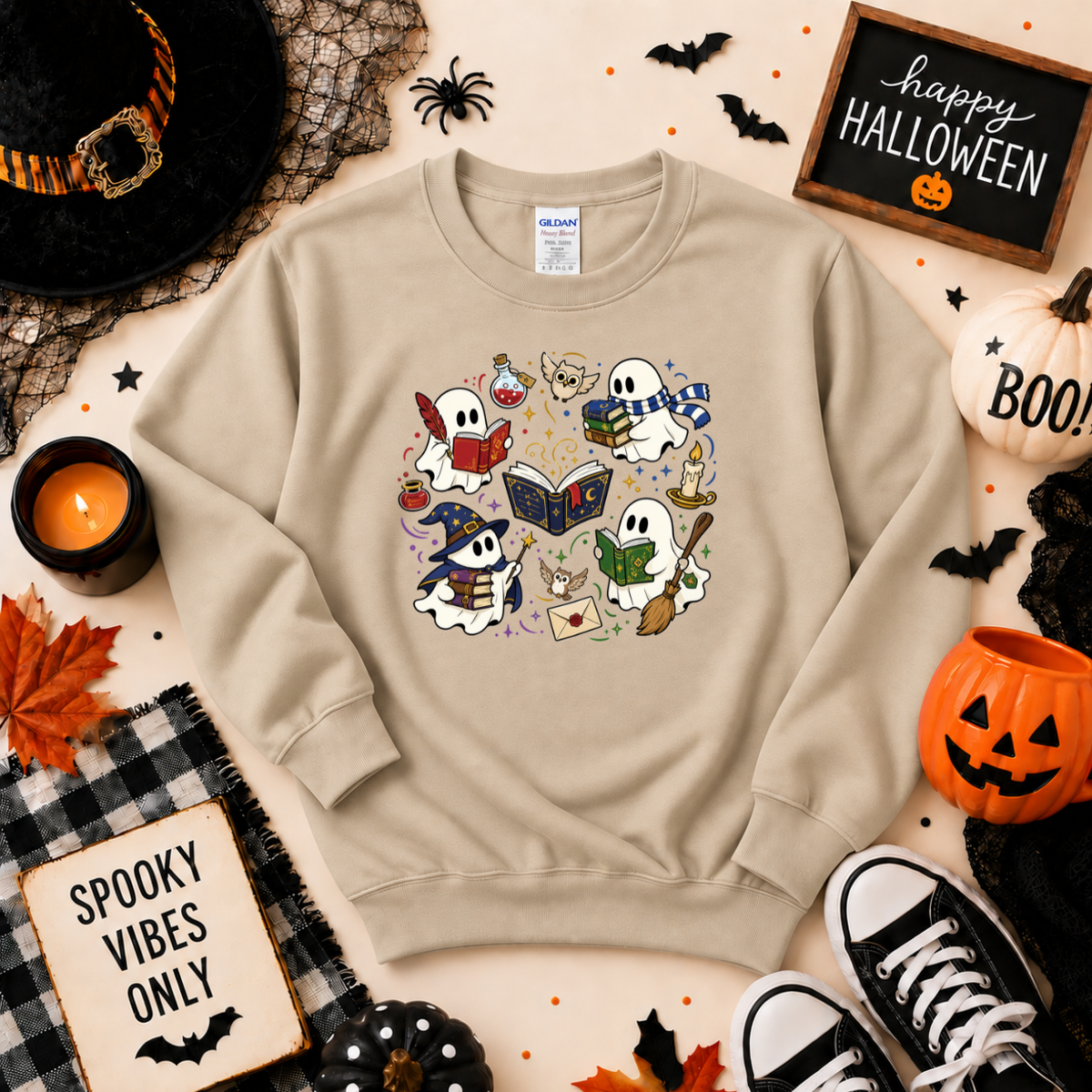Bookish Ghost Halloween Sweatshirt | Cute Spooky Reading Ghost T-shirt