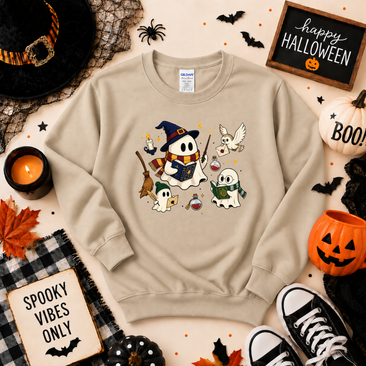 Magic Ghost Readers Halloween Sweatshirt | Cute Wizard Ghost T-Shirt