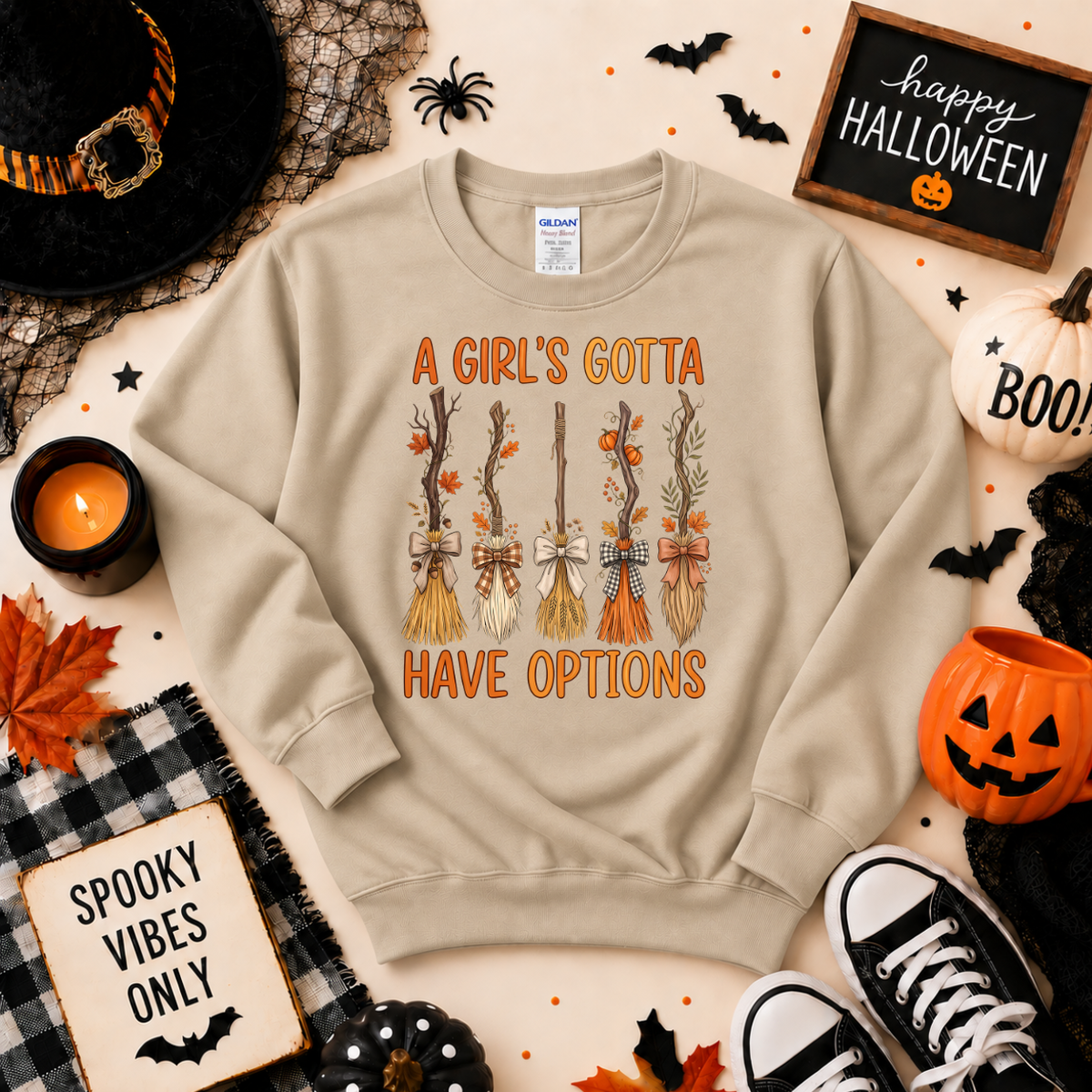 A Girl’s Gotta Have Options Halloween Shirt | Witch Broom T-Shirt or Sweatshirt