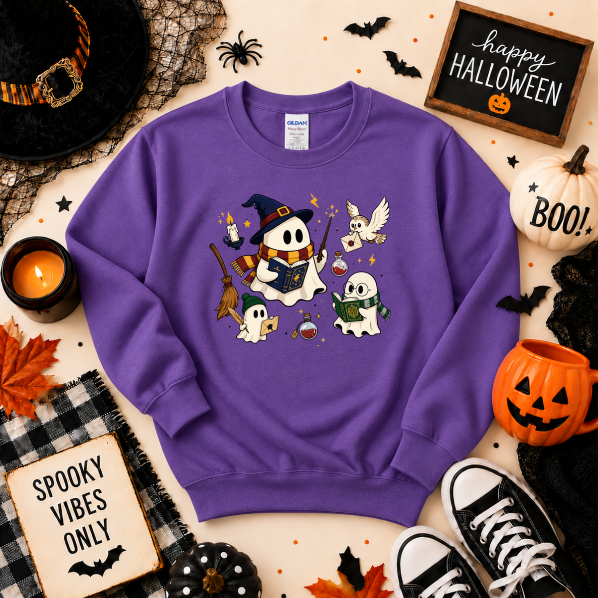 Magic Ghost Readers Halloween Sweatshirt | Cute Wizard Ghost T-Shirt