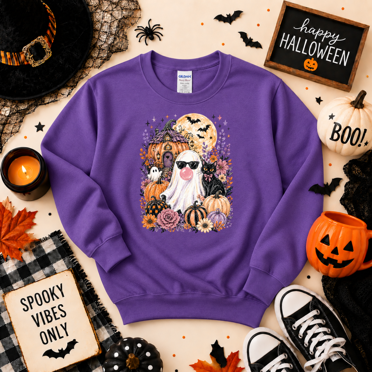 Bubblegum Ghost Halloween Sweatshirt or T-Shirt | Cute Spooky Shirt