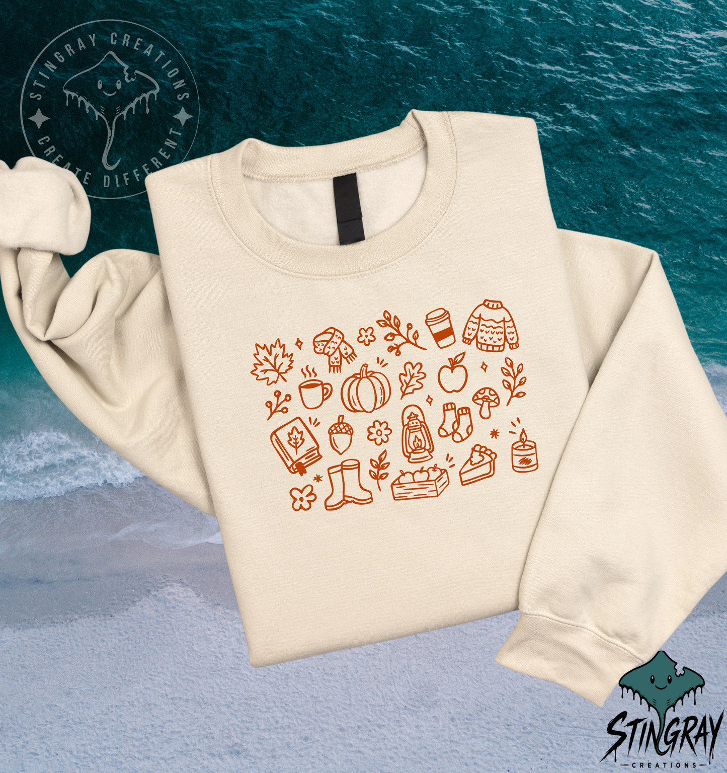 Cozy Fall Favorites T-Shirt & Crewneck Sweatshirt | Autumn Pumpkin Coffee Graphic Shirt