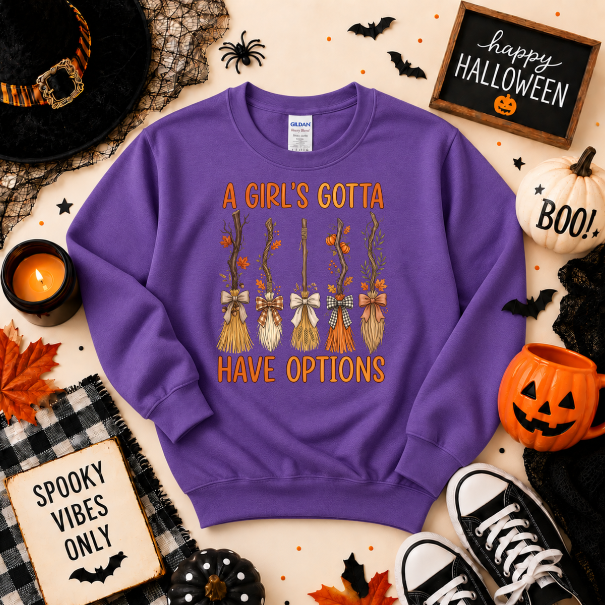 A Girl’s Gotta Have Options Halloween Shirt | Witch Broom T-Shirt or Sweatshirt