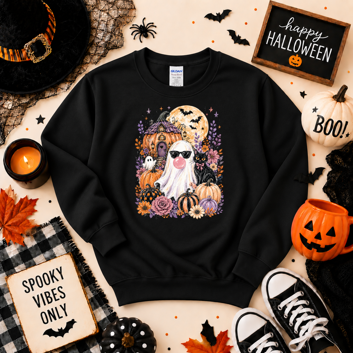Bubblegum Ghost Halloween Sweatshirt or T-Shirt | Cute Spooky Shirt