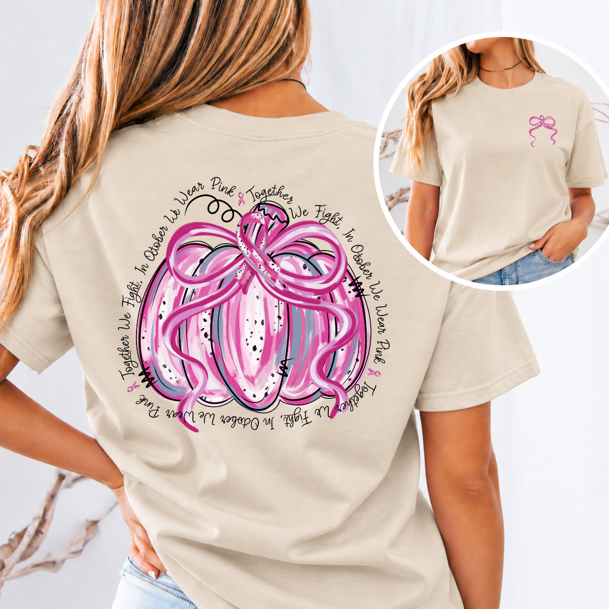 In October We Wear Pink Pumpkin Breast Cancer Awareness T-Shirt & Sweatshirt