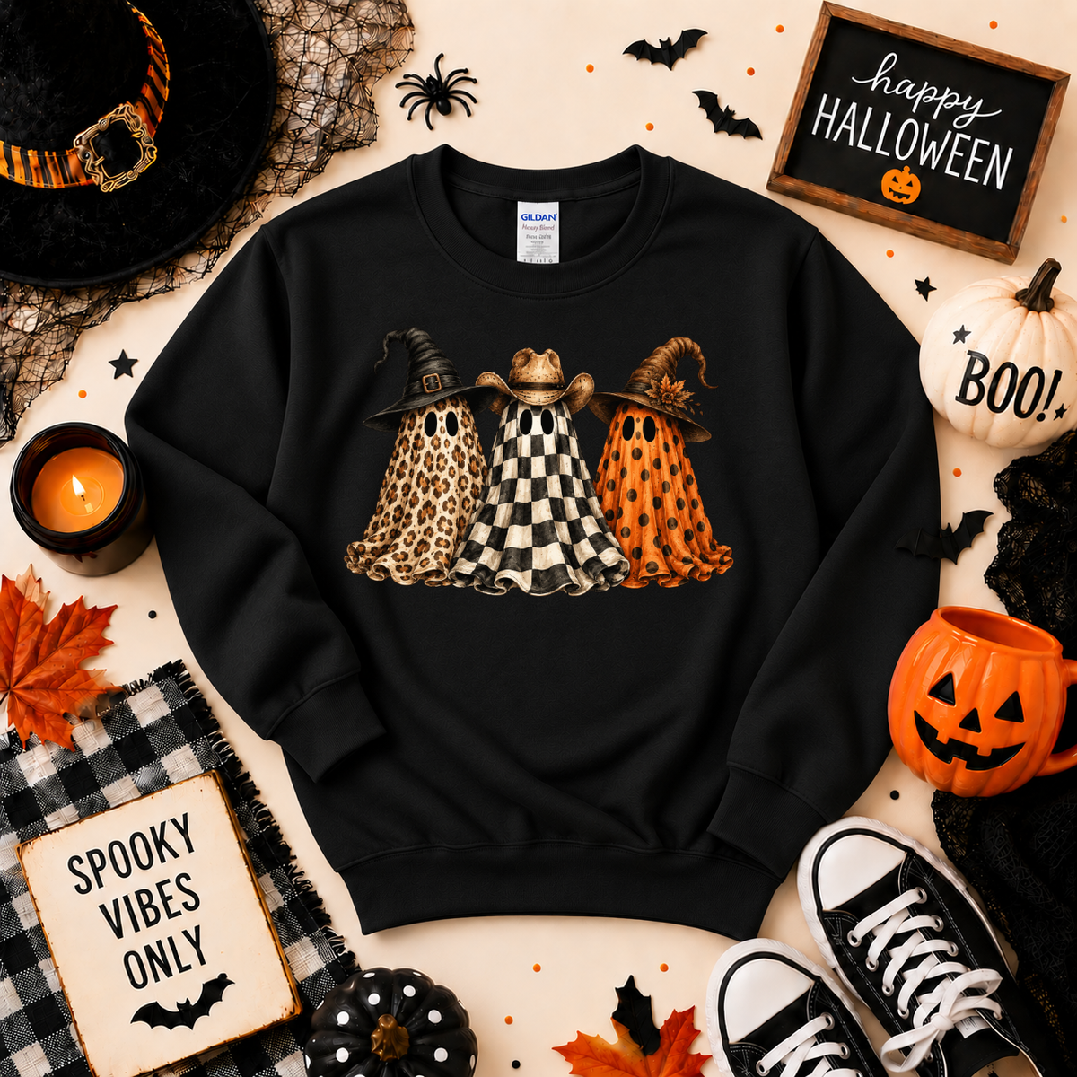 Spooky Ghost Trio Halloween Shirt | Western Ghost T-Shirt or Sweatshirt