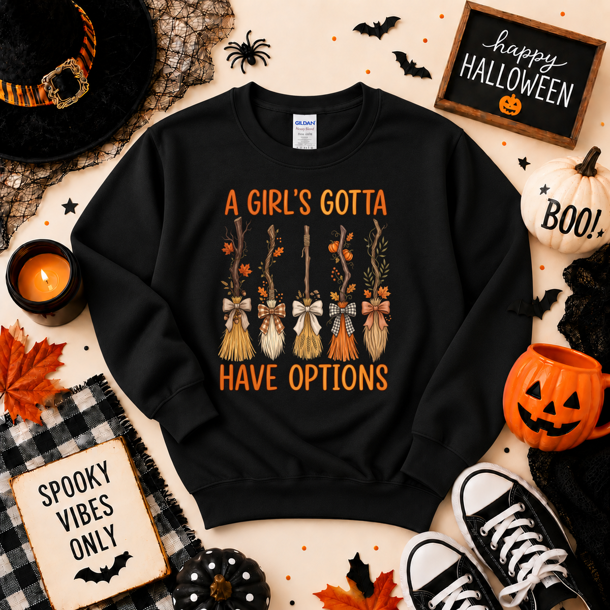 A Girl’s Gotta Have Options Halloween Shirt | Witch Broom T-Shirt or Sweatshirt