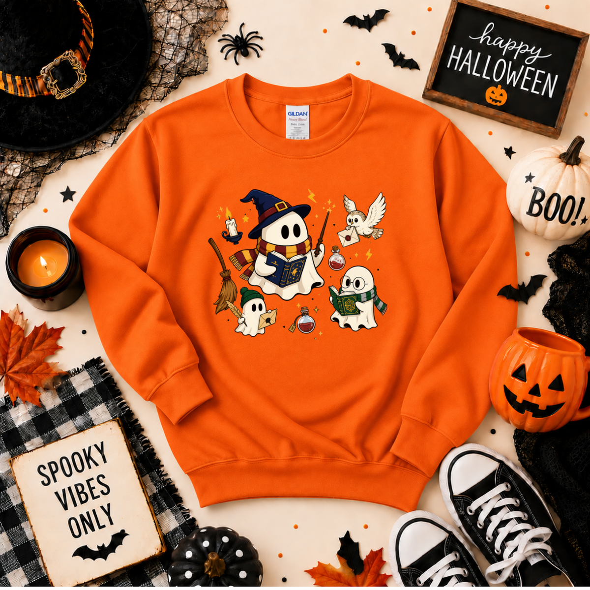 Magic Ghost Readers Halloween Sweatshirt | Cute Wizard Ghost T-Shirt