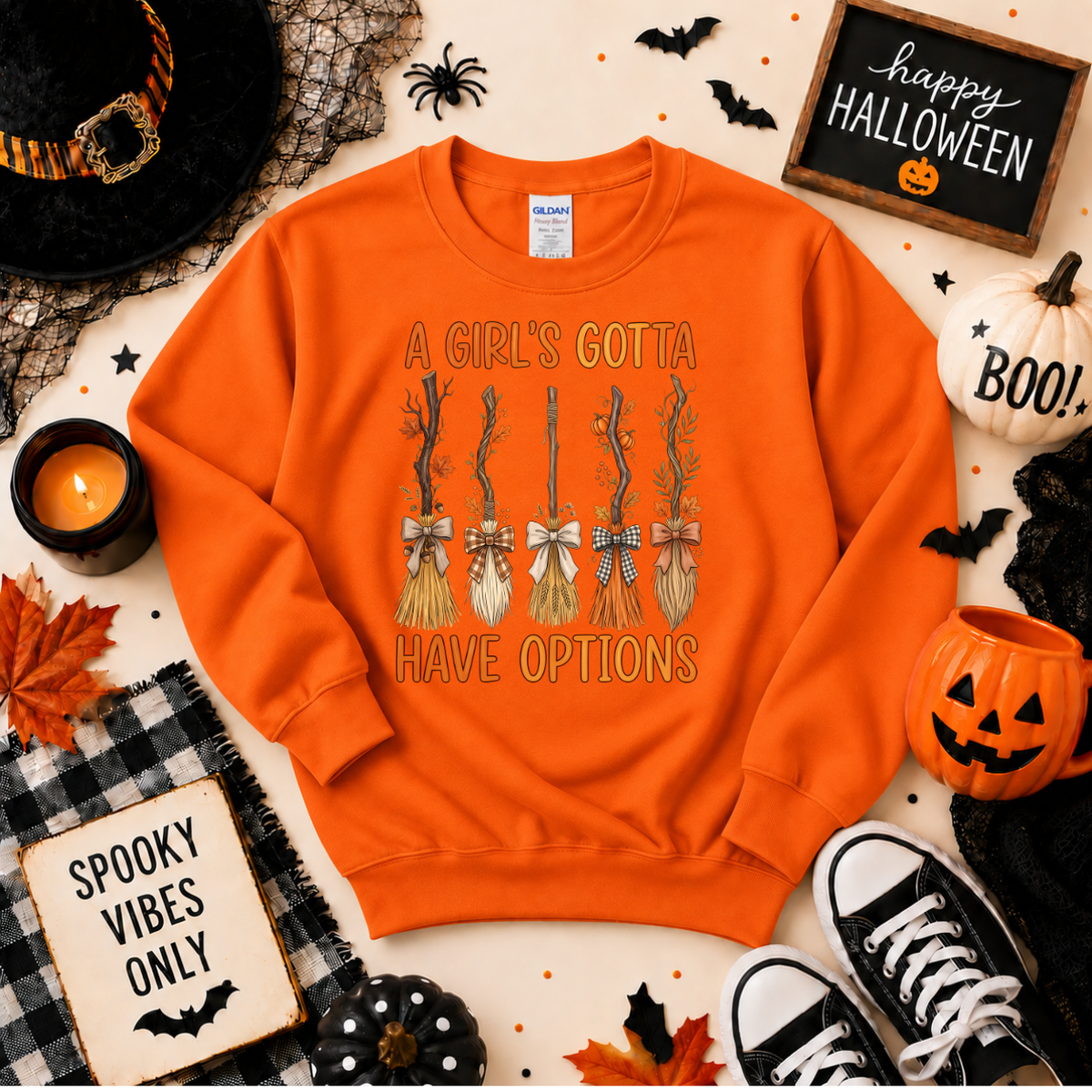 A Girl’s Gotta Have Options Halloween Shirt | Witch Broom T-Shirt or Sweatshirt