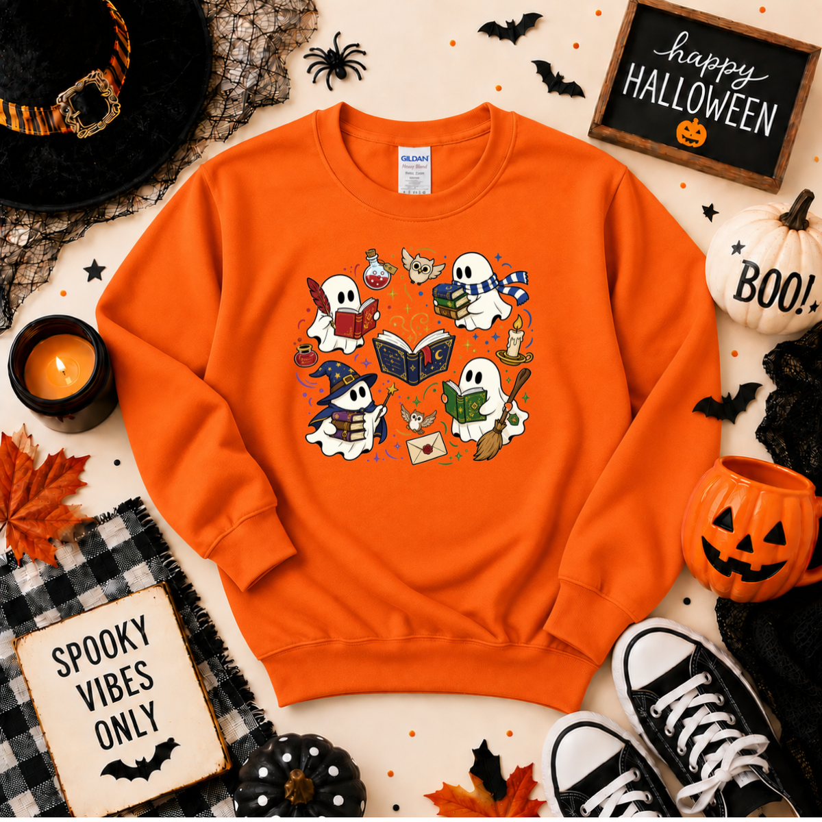 Bookish Ghost Halloween Sweatshirt | Cute Spooky Reading Ghost T-shirt