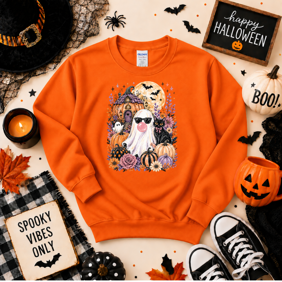 Bubblegum Ghost Halloween Sweatshirt or T-Shirt | Cute Spooky Shirt
