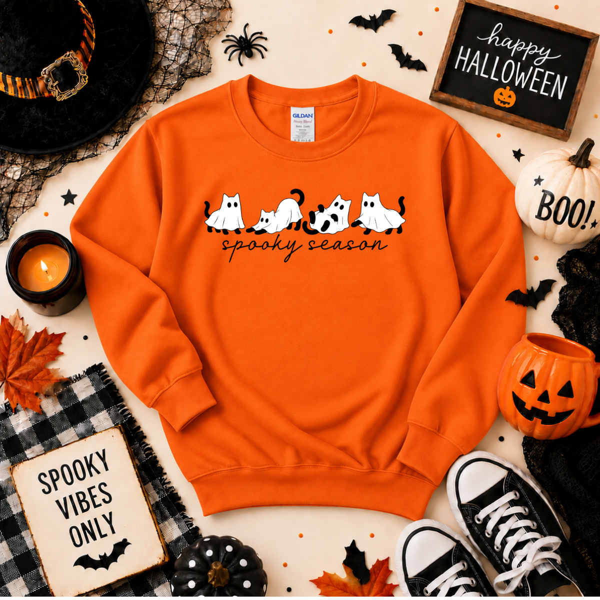Spooky Season Ghost Cats Halloween Shirt | Cat T-Shirt or Sweatshirt