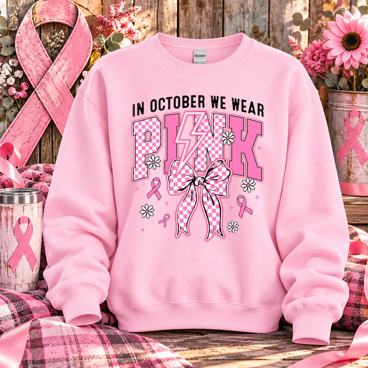 In October We Wear Pink Breast Cancer Awareness T-Shirt & Sweatshirt