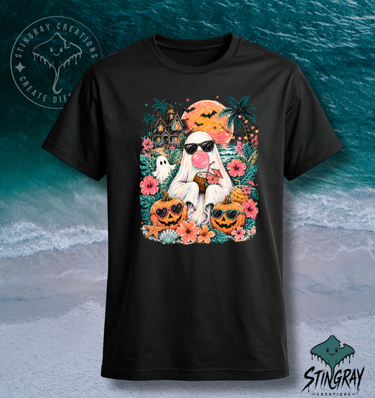 Summerween Beach Ghost T Shirt | Tropical Halloween Graphic Tee