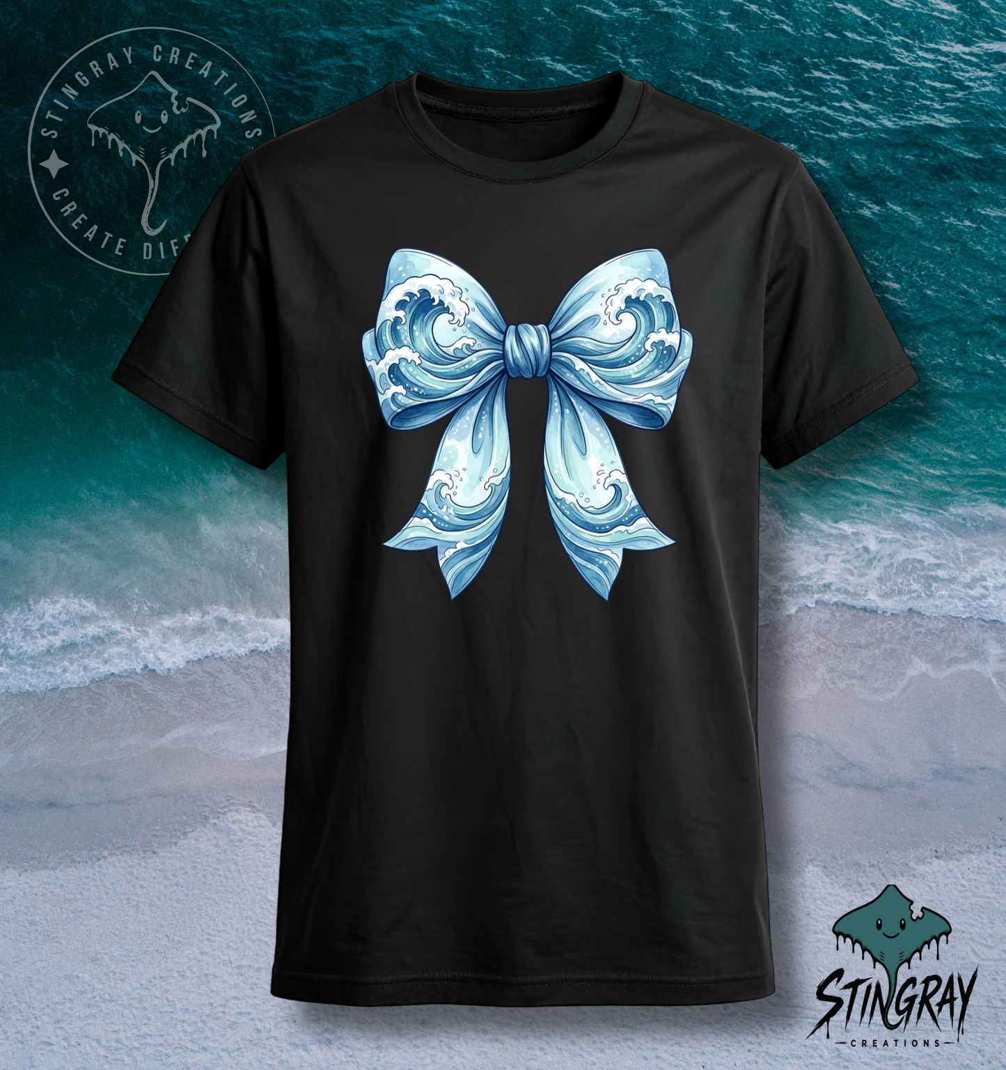 Coastal Bow Shirt | Ocean Wave Bow Graphic Tee | Beach Aesthetic Summer T Shirt