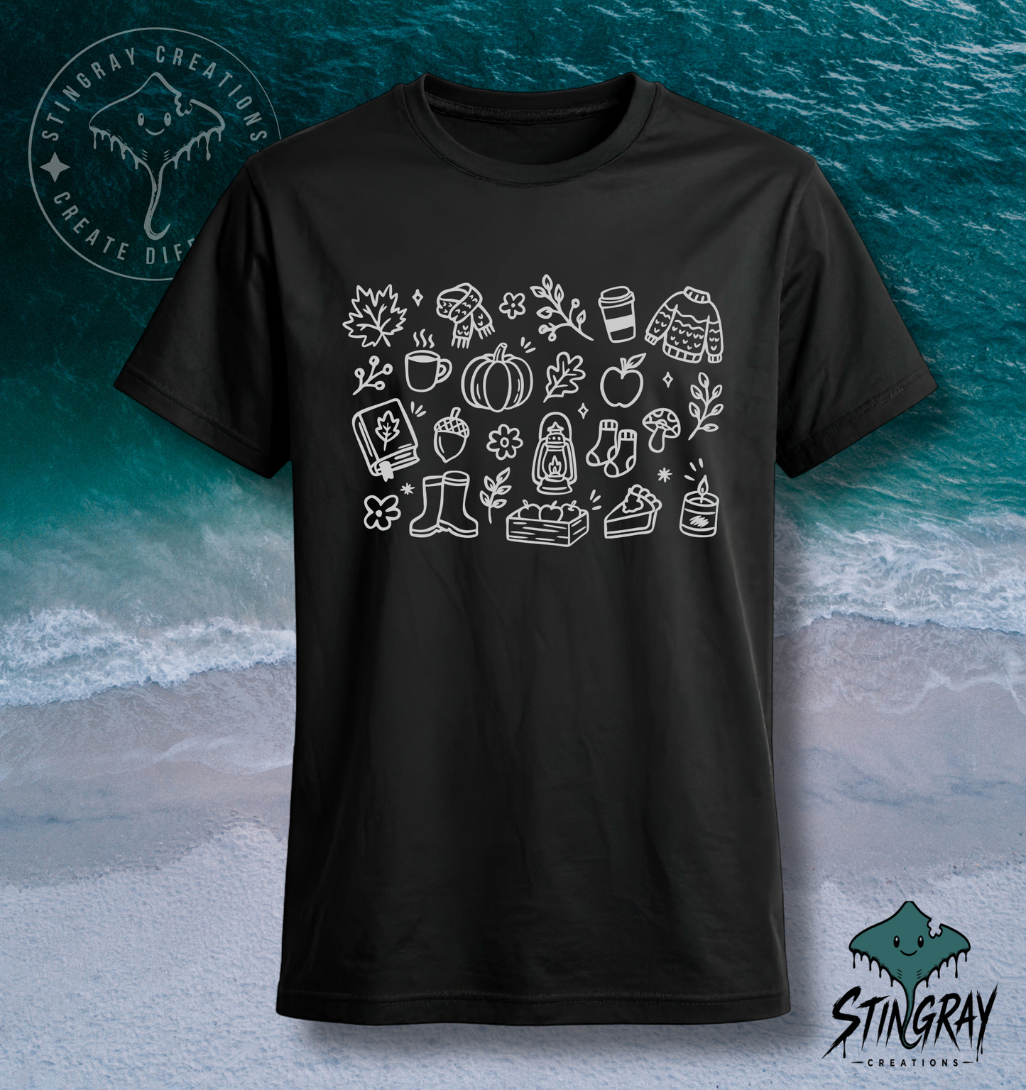 Cozy Fall Favorites T-Shirt & Crewneck Sweatshirt | Autumn Pumpkin Coffee Graphic Shirt