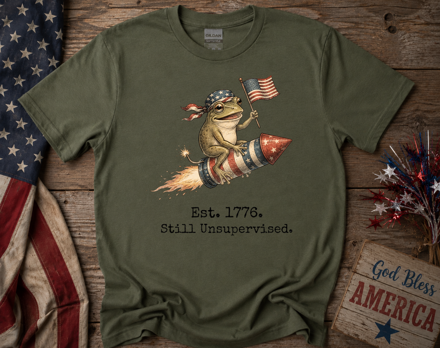 Est. 1776 Still Unsupervised Frog Patriotic Shirt | Funny Fourth of July American T Shirt