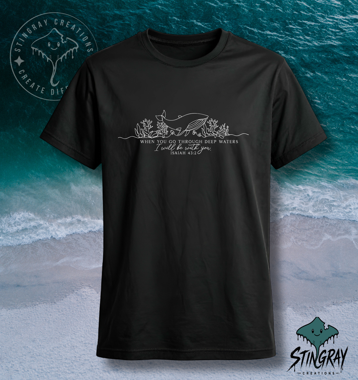Isaiah 43:2 Whale Christian T Shirt | When You Go Through Deep Waters | Faith Based Coastal Shirt