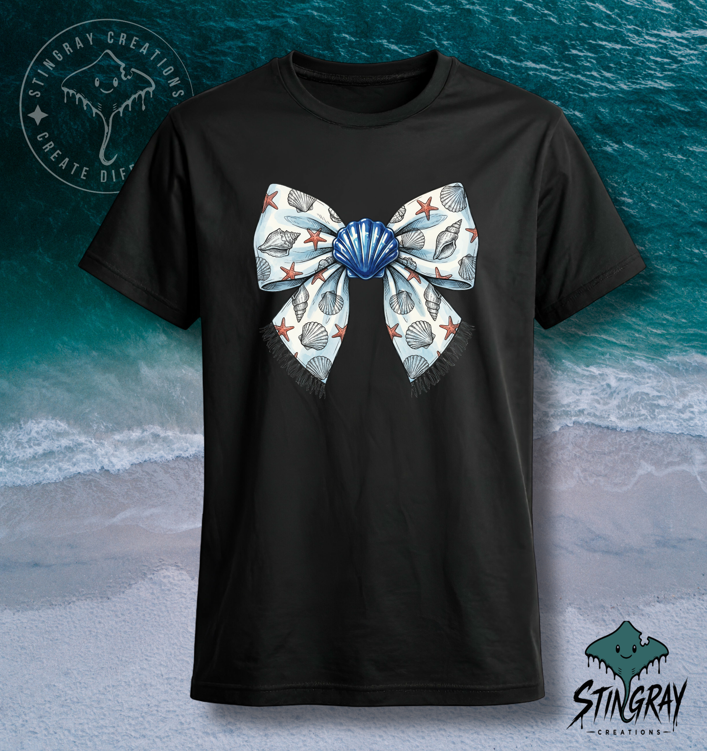 Seashell Bow Shirt | Coastal Bow Graphic Tee | Beach Aesthetic Summer T Shirt