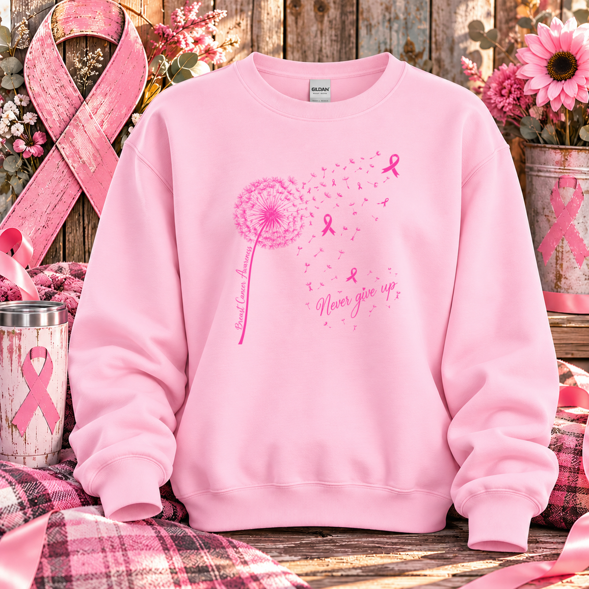 Never Give Up Breast Cancer Awareness T-Shirt & Sweatshirt