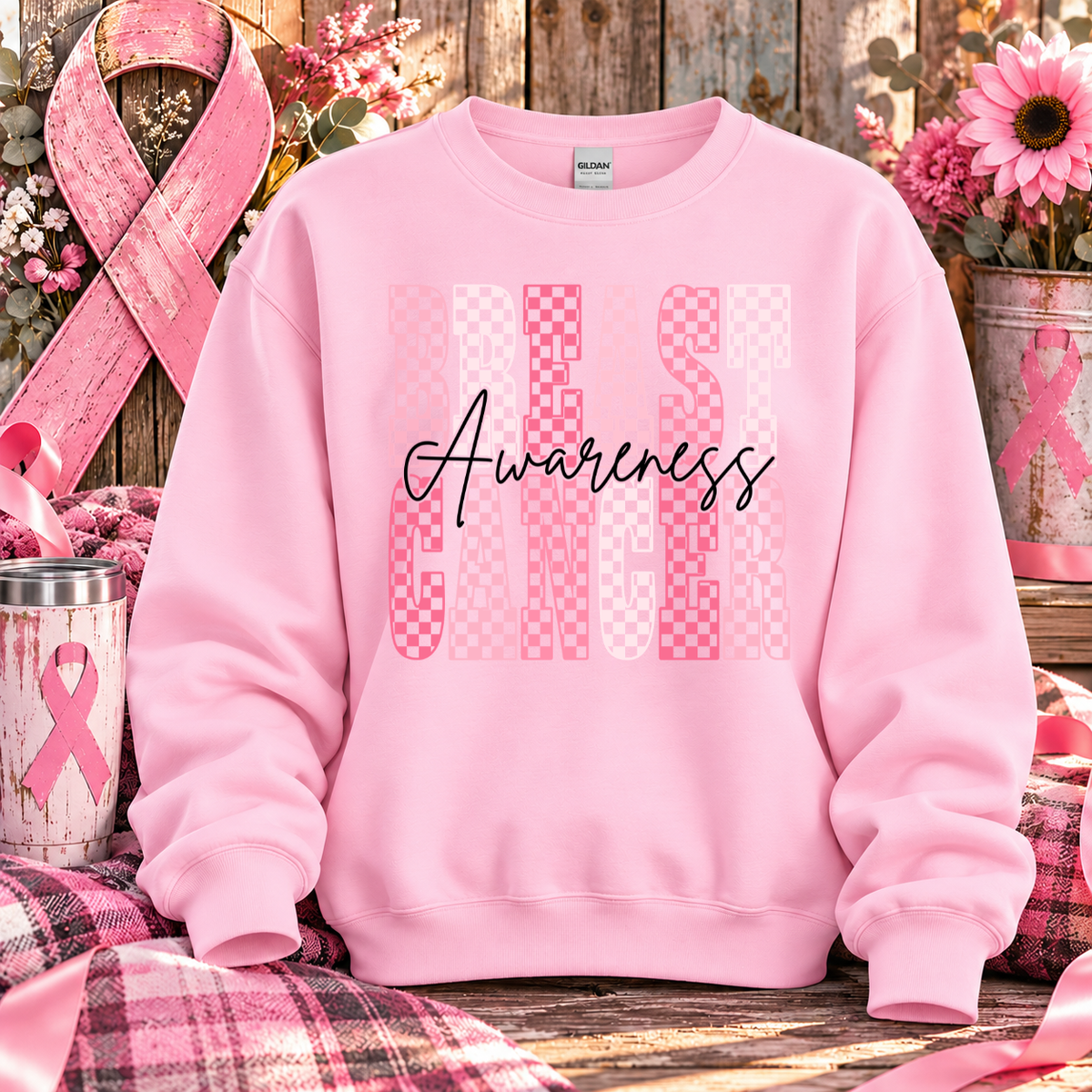 Breast Cancer Awareness Checkered T-Shirt & Sweatshirt
