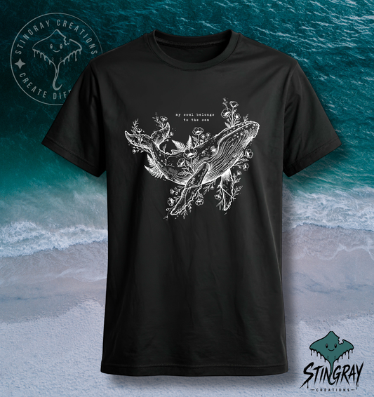 My Soul Belongs to the Sea Whale T Shirt | Ocean Lover Graphic Tee | Coastal Nature Shirt | Marine Life Apparel