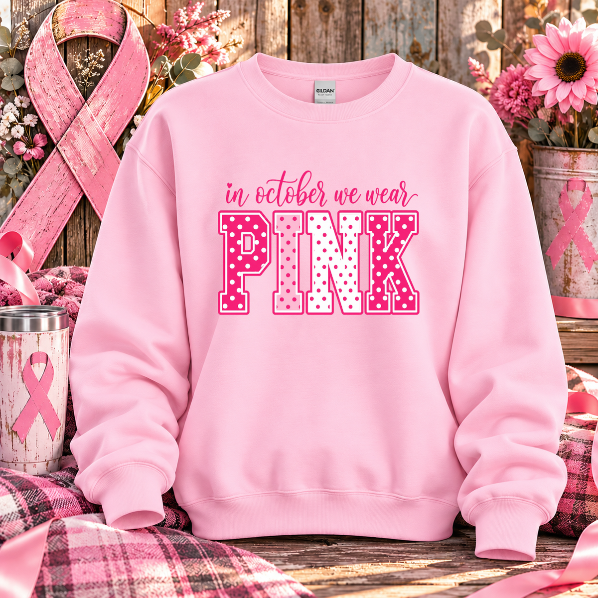 In October We Wear Pink Breast Cancer Awareness T-Shirt & Sweatshirt