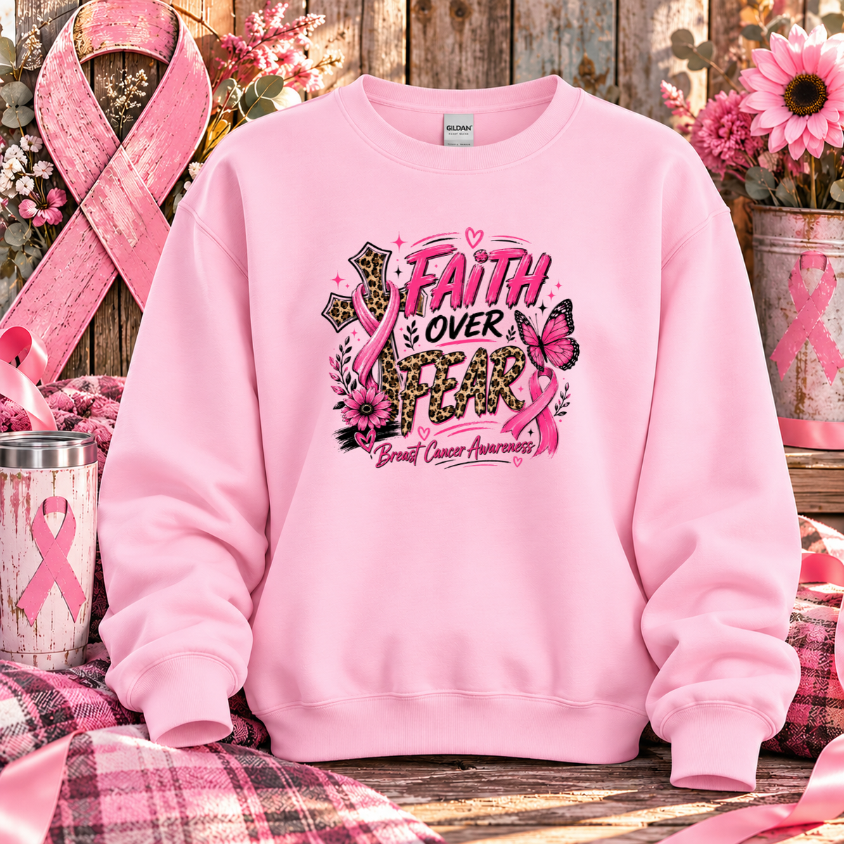 Faith Over Fear Breast Cancer Awareness T-Shirt & Sweatshirt