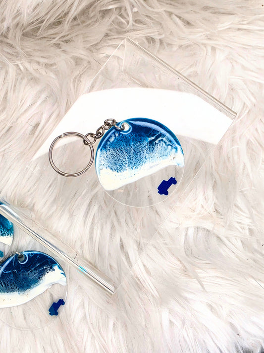 Round Handmade Ocean Resin Jeep Keychain | Beach Wave Acrylic Key Ring for Jeep Lovers