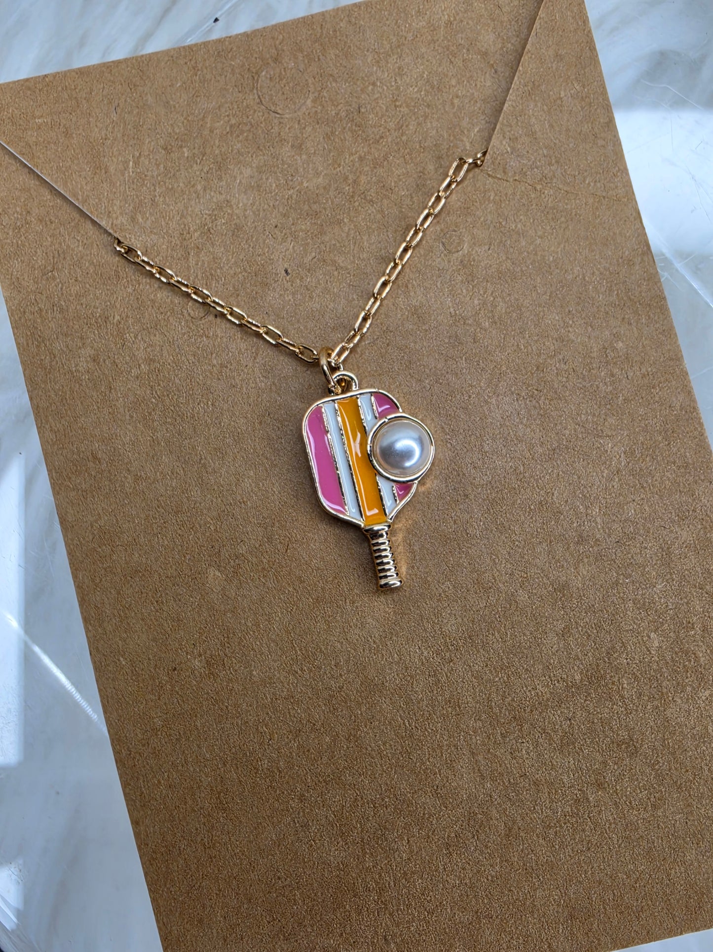 Pickleball Paddle Necklace | Pickleball Jewelry for Women | Gold Pickleball Pendant Necklace