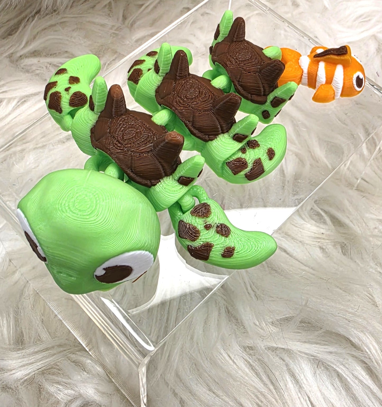 3D Printed Turtle Dragon with Clownfish Companion Articulated Fidget Toy