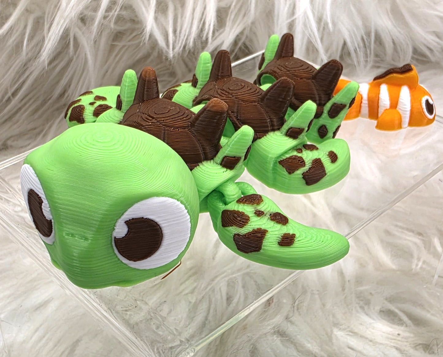 3D Printed Turtle Dragon with Clownfish Companion Articulated Fidget Toy