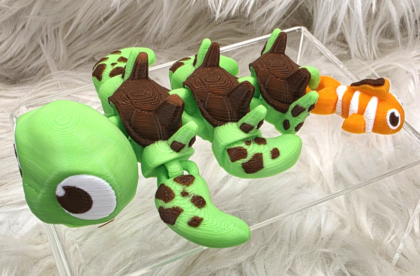 3D Printed Turtle Dragon with Clownfish Companion Articulated Fidget Toy