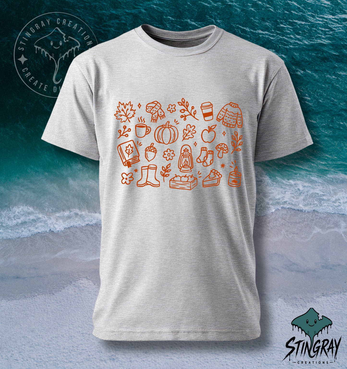 Cozy Fall Favorites T-Shirt & Crewneck Sweatshirt | Autumn Pumpkin Coffee Graphic Shirt