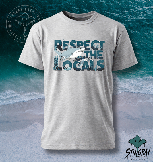 Respect the Locals Shark & Sea Turtle T Shirt | Ocean Conservation Graphic Tee | Coastal Beach Shirt
