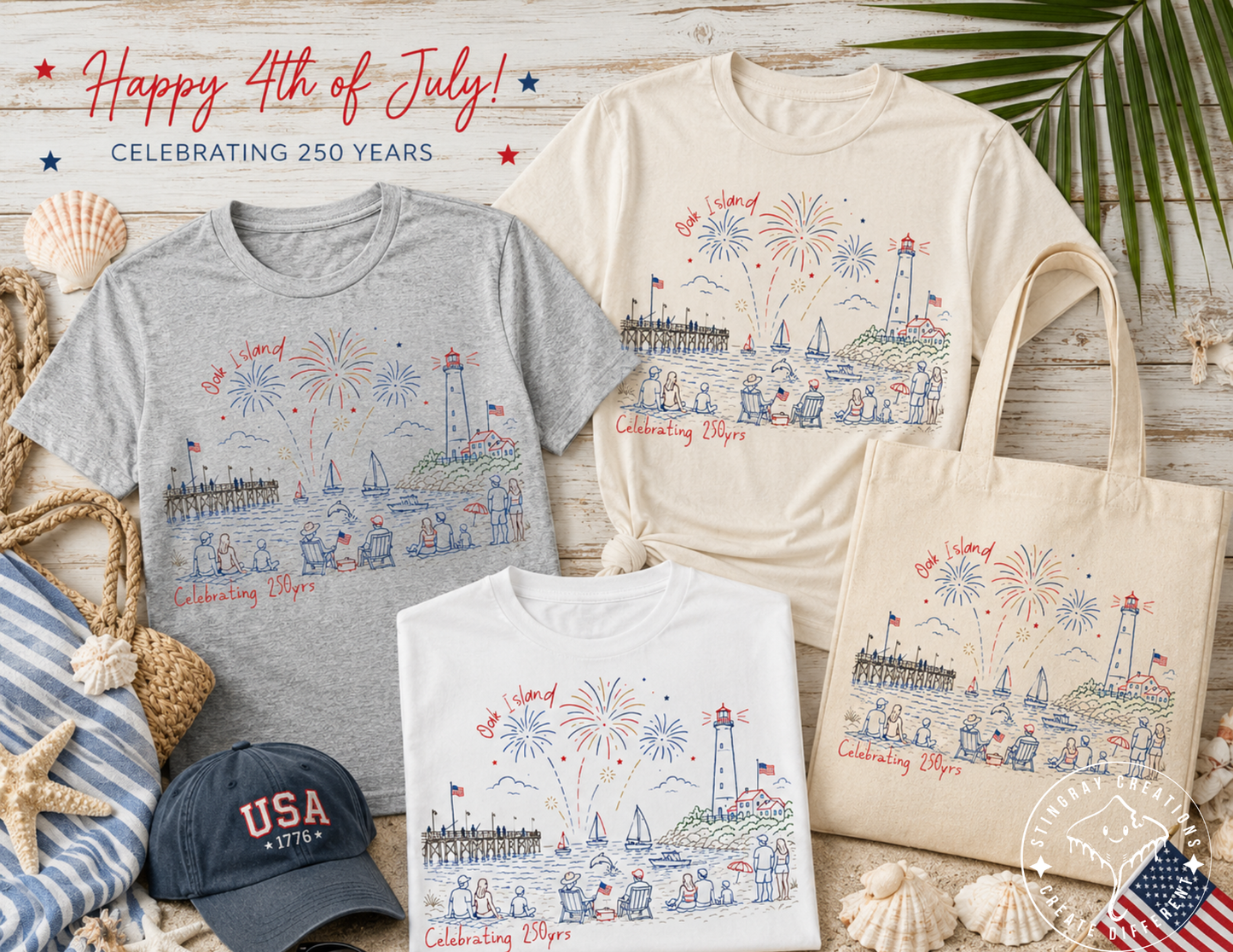 Oak Island 4th of July Shirt | Patriotic Beach Graphic Tee
