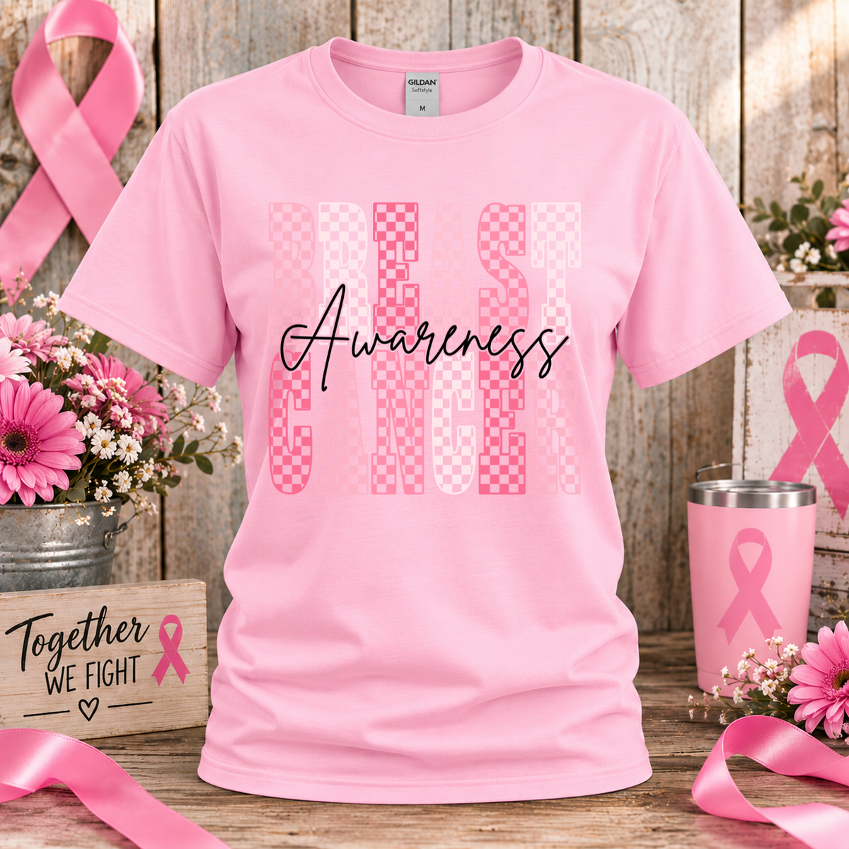 Breast Cancer Awareness Checkered T-Shirt & Sweatshirt