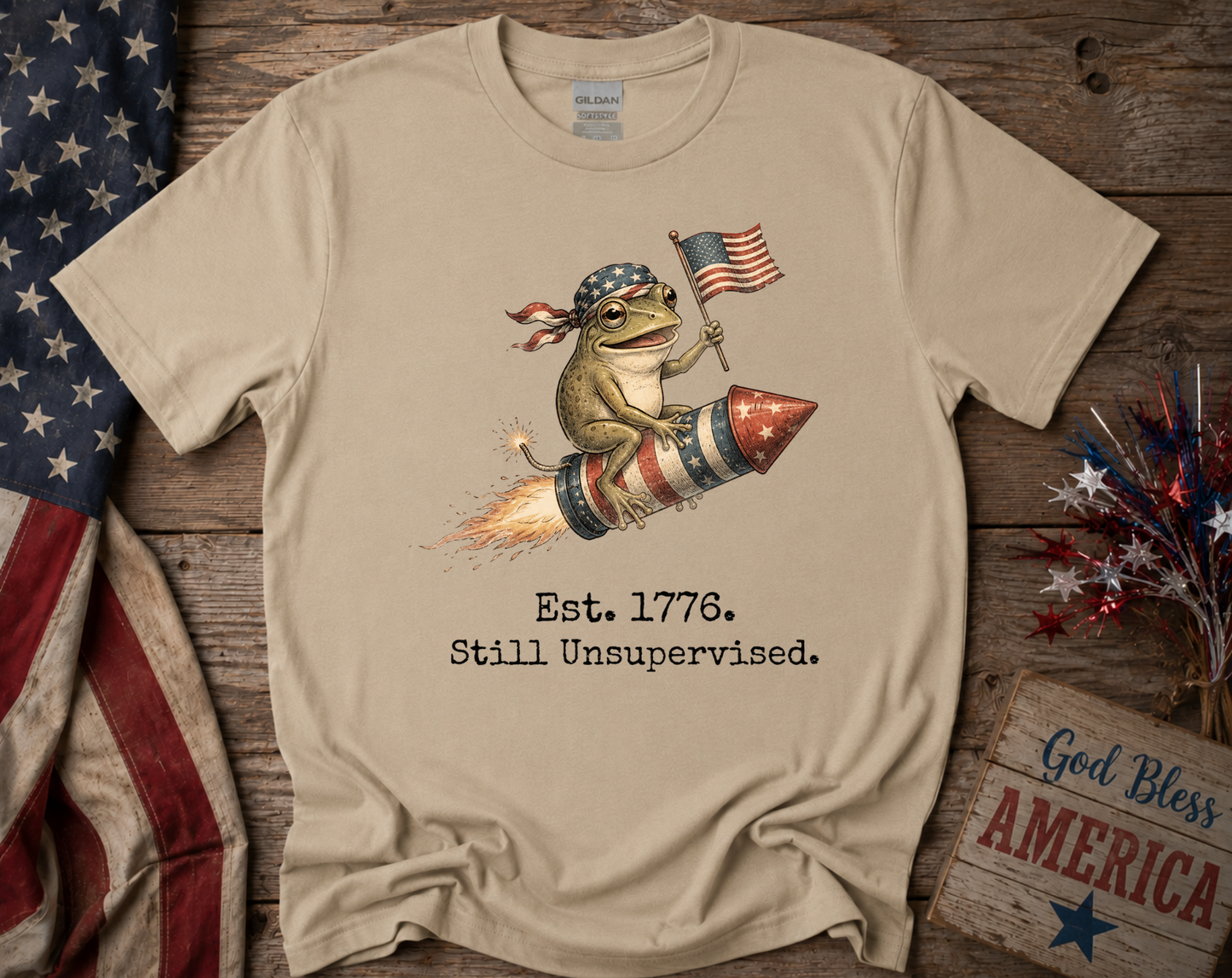 Est. 1776 Still Unsupervised Frog Patriotic Shirt | Funny Fourth of July American T Shirt