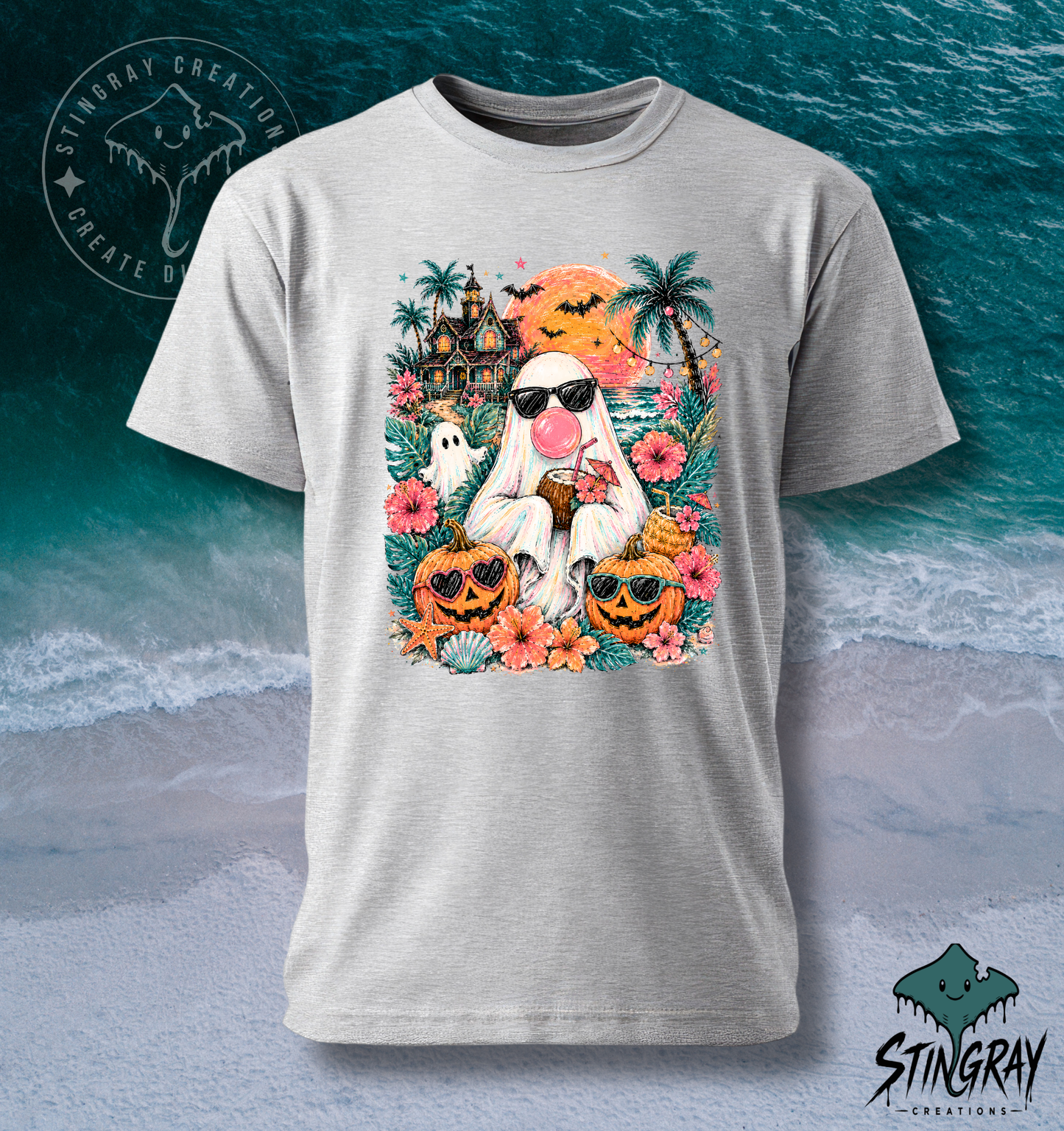 Summerween Beach Ghost T Shirt | Tropical Halloween Graphic Tee