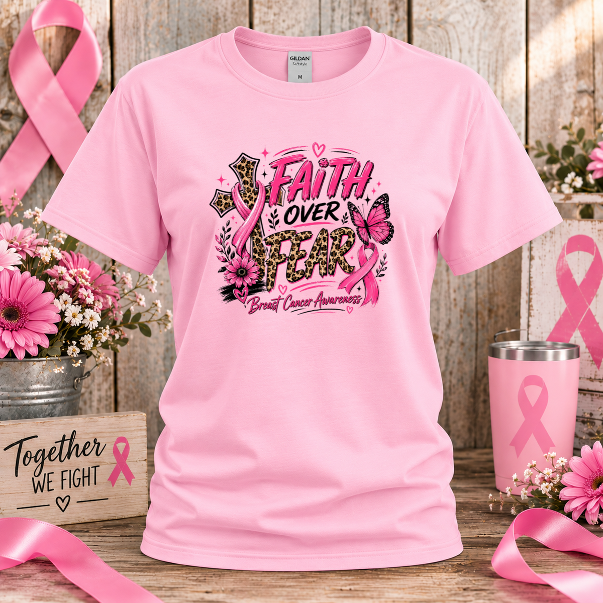 Faith Over Fear Breast Cancer Awareness T-Shirt & Sweatshirt
