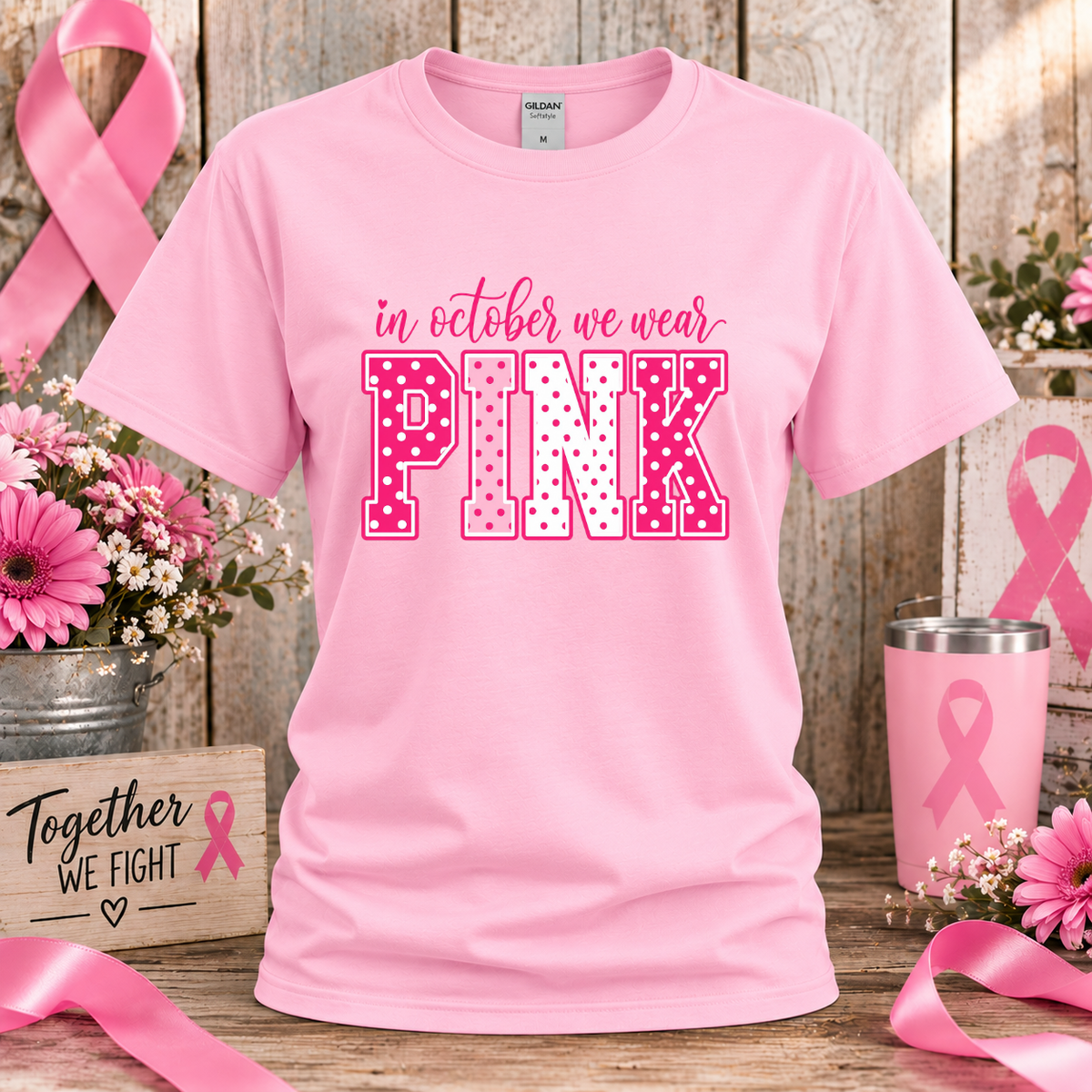 In October We Wear Pink Breast Cancer Awareness T-Shirt & Sweatshirt