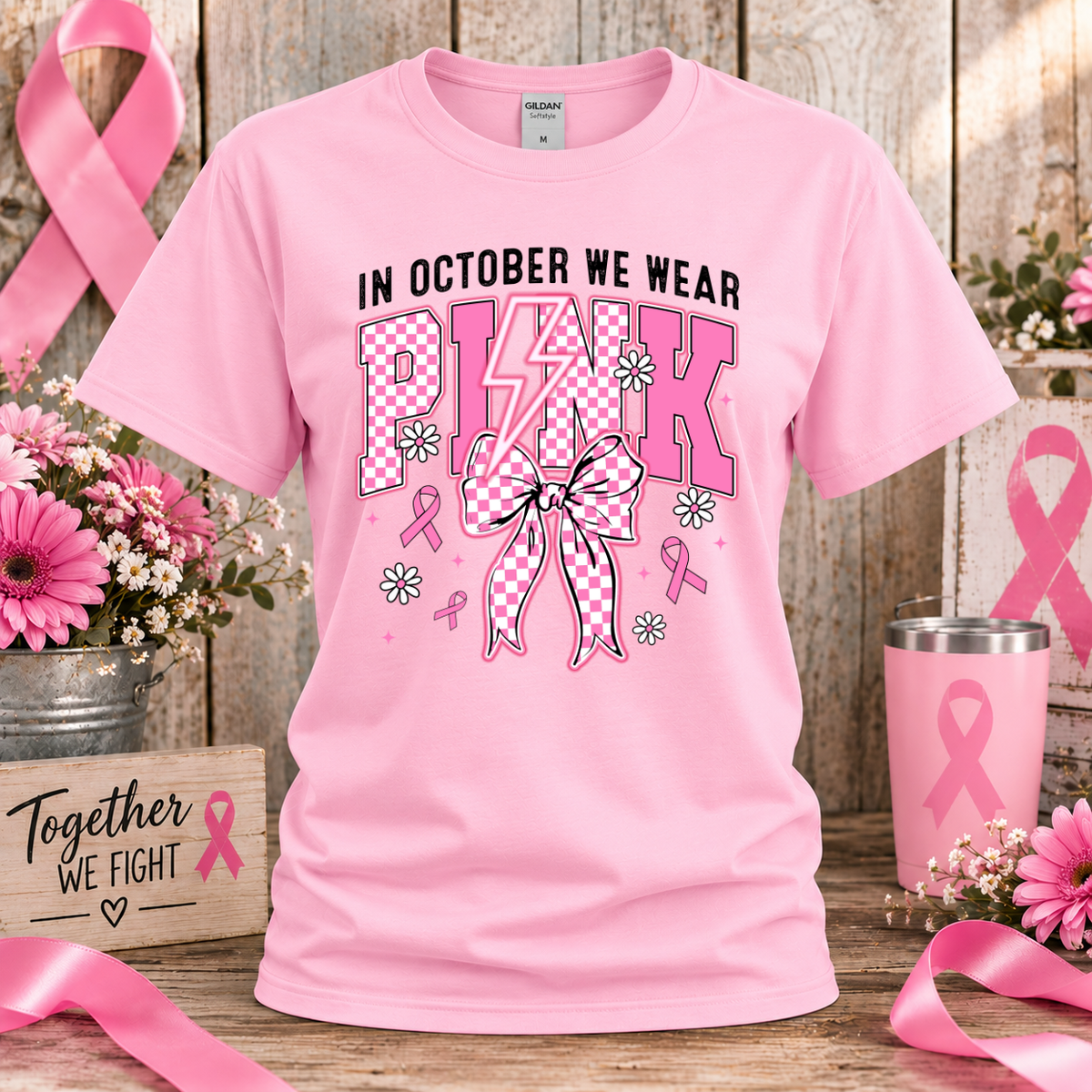 In October We Wear Pink Breast Cancer Awareness T-Shirt & Sweatshirt