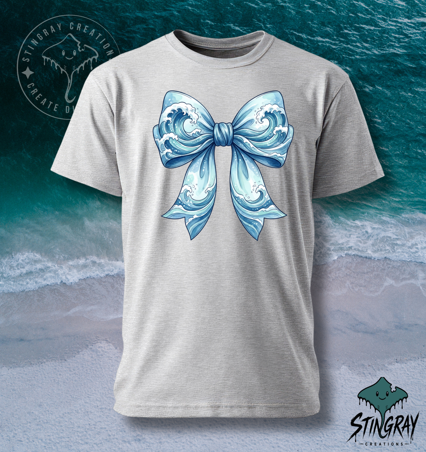 Coastal Bow Shirt | Ocean Wave Bow Graphic Tee | Beach Aesthetic Summer T Shirt