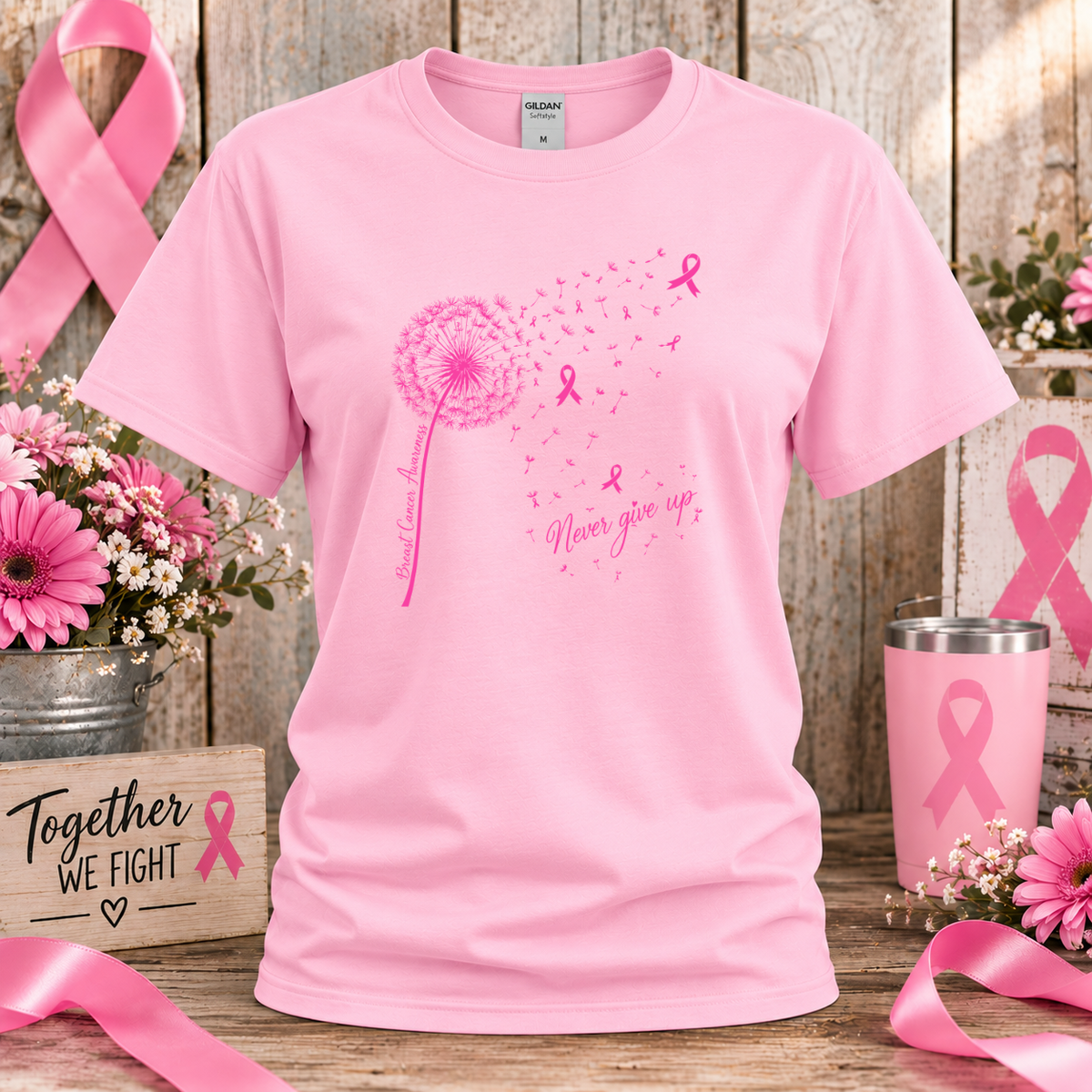 Never Give Up Breast Cancer Awareness T-Shirt & Sweatshirt