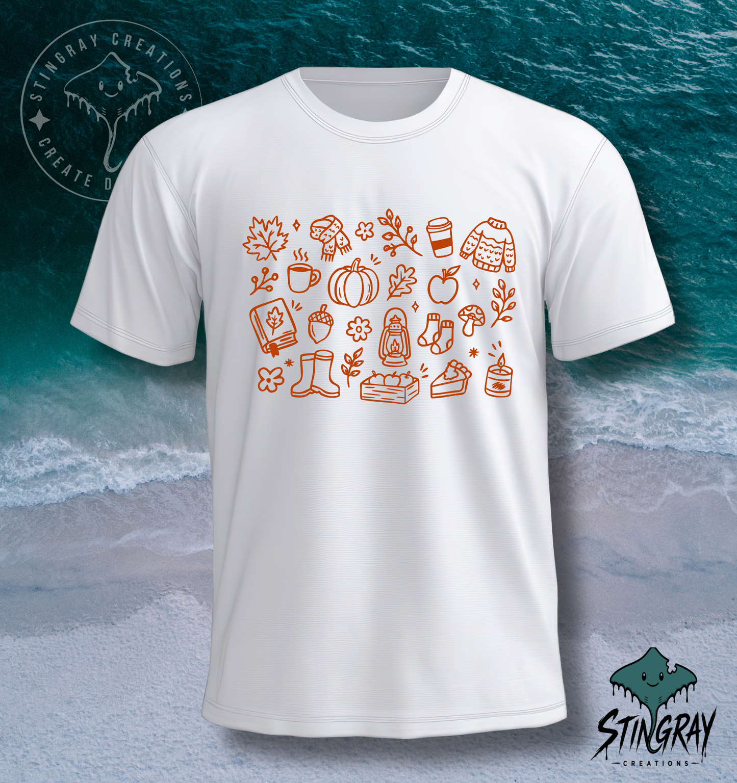 Cozy Fall Favorites T-Shirt & Crewneck Sweatshirt | Autumn Pumpkin Coffee Graphic Shirt