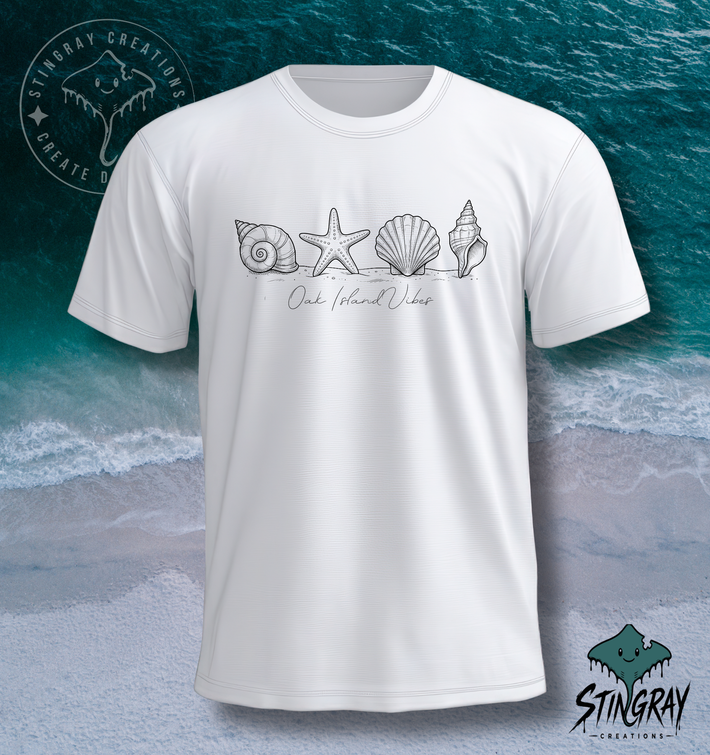 Oak Island Vibes Shirt | Coastal Seashell Graphic Tee | Beach Vacation T Shirt
