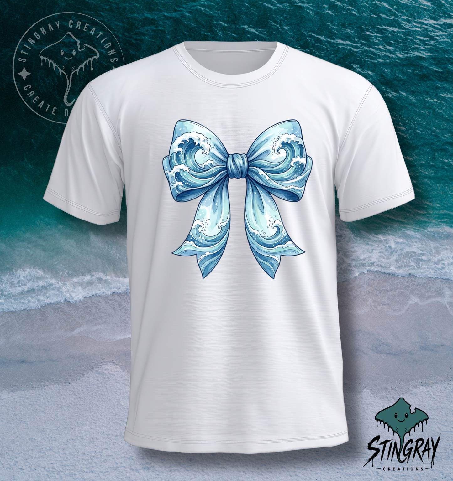 Coastal Bow Shirt | Ocean Wave Bow Graphic Tee | Beach Aesthetic Summer T Shirt